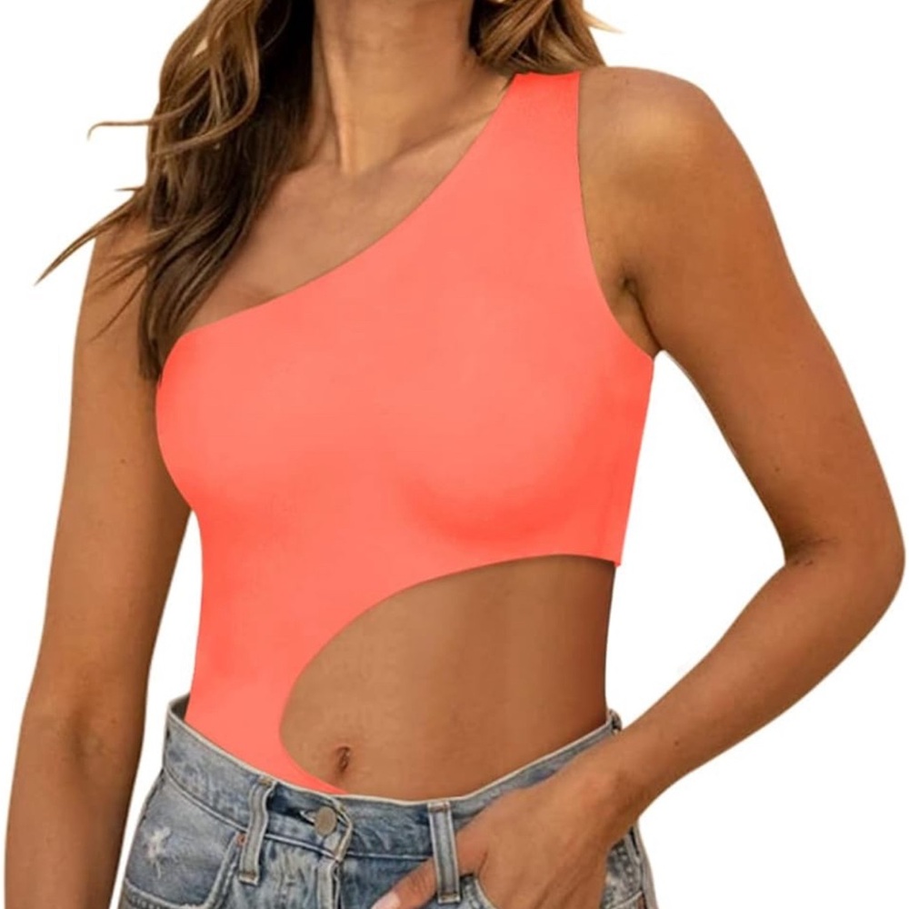 One Shoulder Cutout Waist Double Lined Sleeveless Tank Top Bodysuits